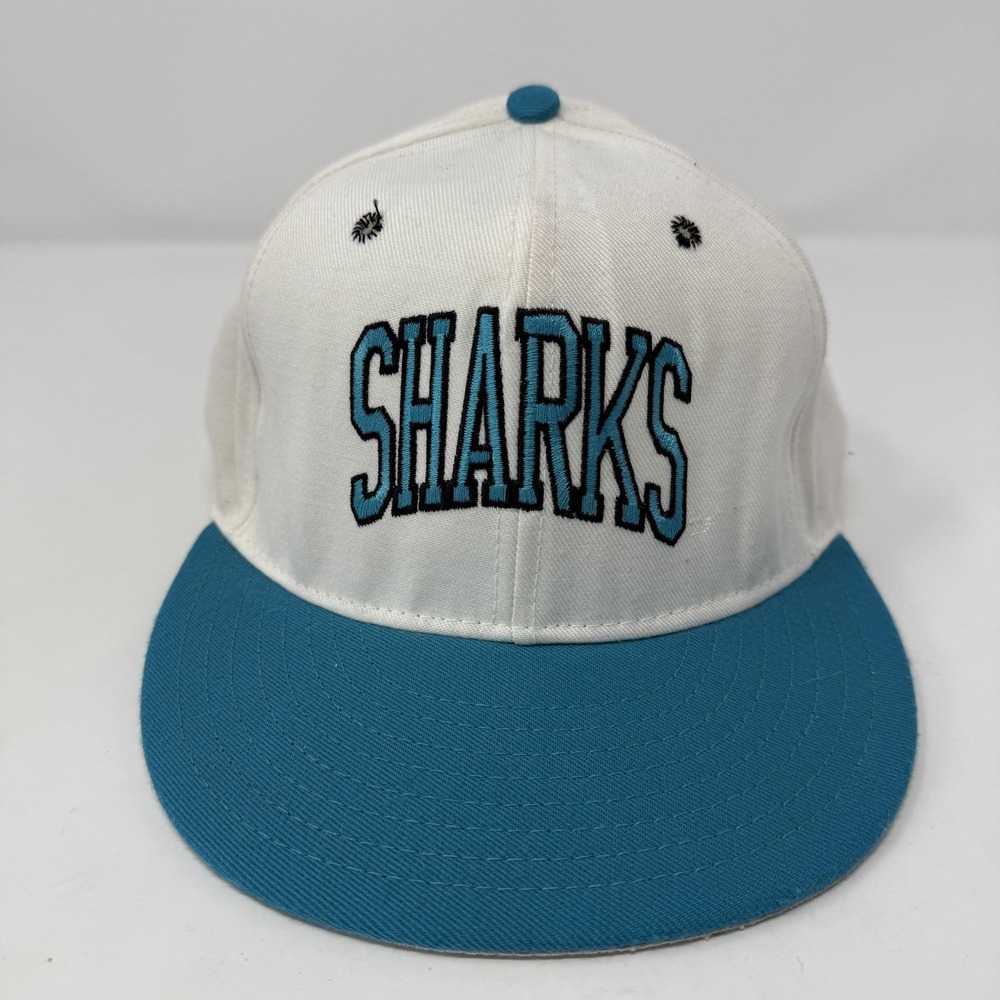 Vintage San Jose Sharks Hat Cap Fitted Mens 7 1/4 White Teal NHL Hockey Annco